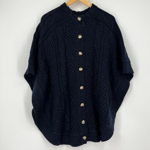 Talbots Poncho Knit Sweater Cableknit Button Speckled‎ Size L - Picture 1 of 6